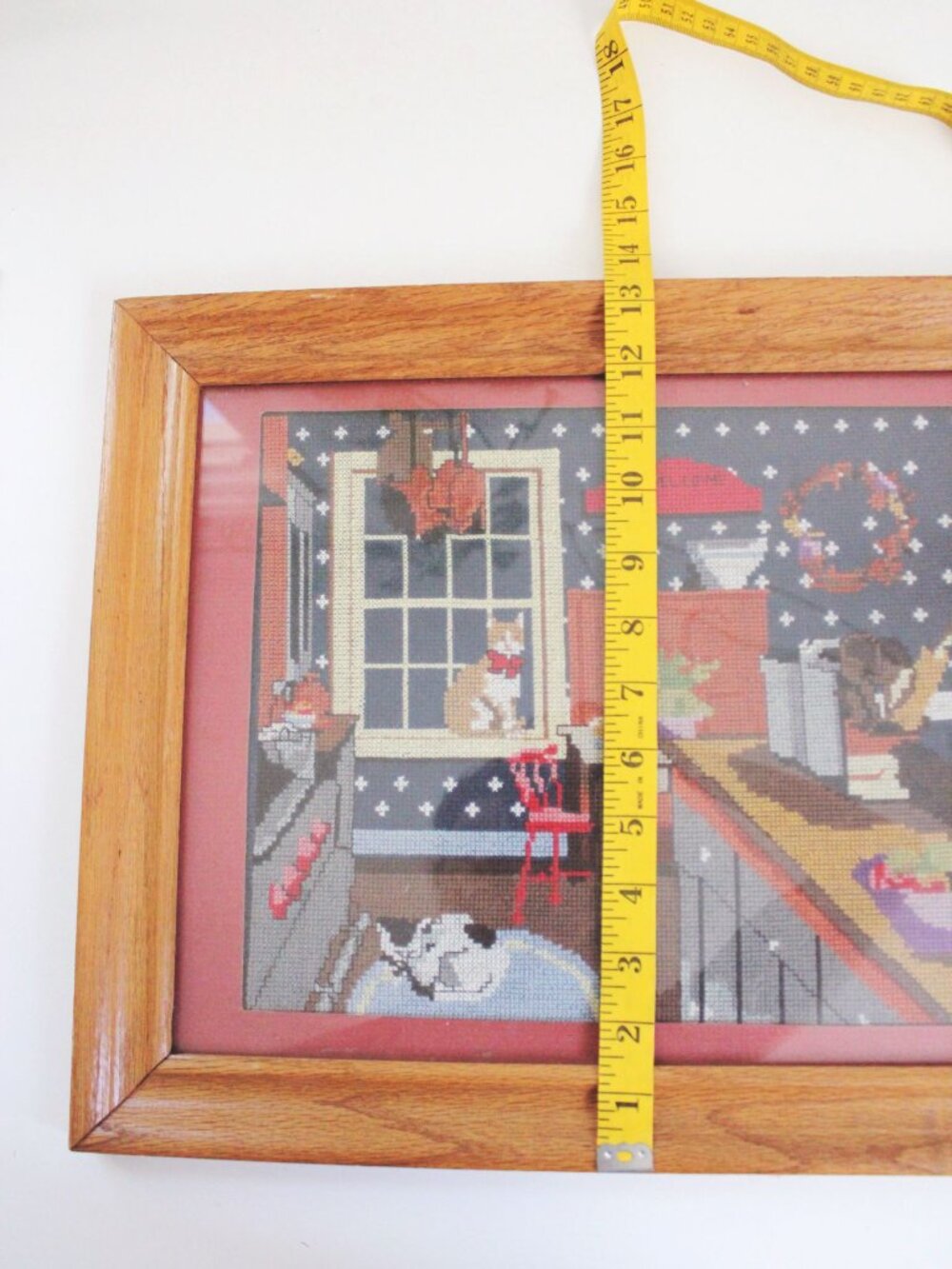 Vintage Framed Cross Stitch Art Kitchen Kittens Cozy Country Home Cat Cottagecor - Picture 8 of 8